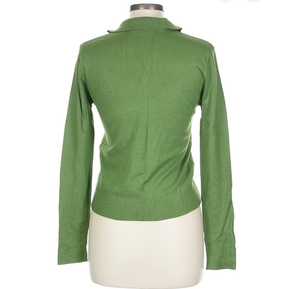 Mango Green Polo Sweater V Neck Top Medium - Picture 2 of 10